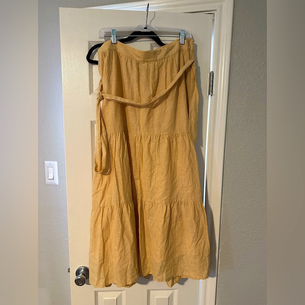 ✨ Cremieux Linen Blend Maxi Skirt w/ Tie Belt | Golden Ivory | Size 14 NWT ✨